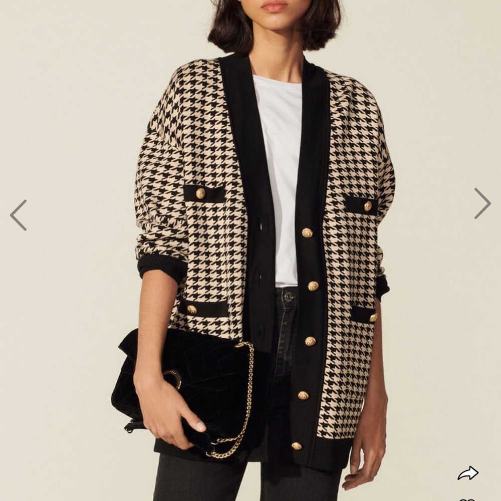 COPY - Sandro Paris long houndstooth cardigan